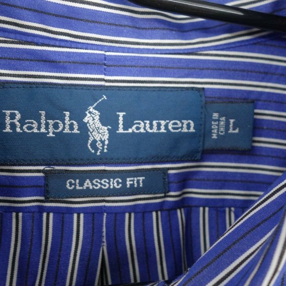Ralph Lauren Shirt Mens Large Blue Striped Classic Fit Long Sleeve Button Front - Picture 4 of 10